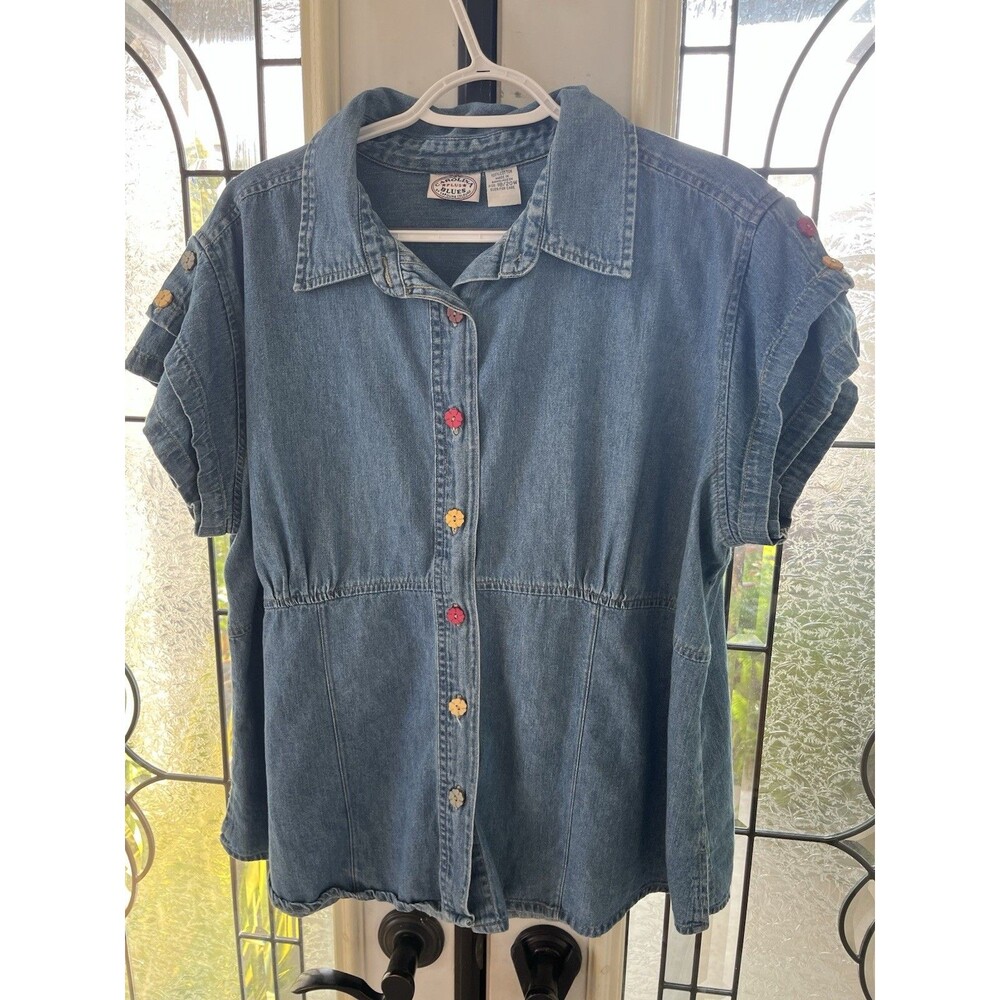 Carolina Blues Women’s Denim Blouse Size 18/20W Multicolored Buttons Vintage